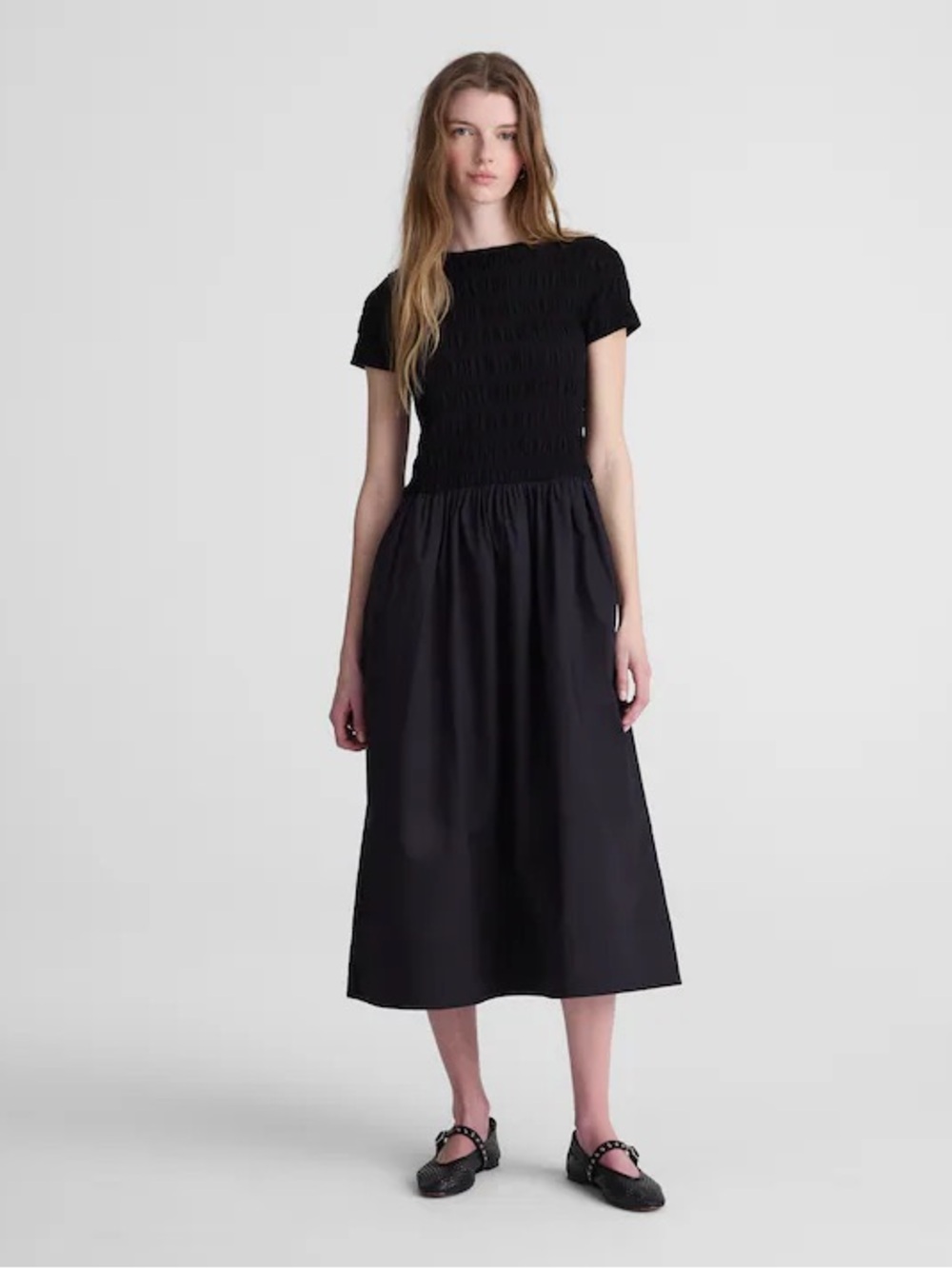 NWT Madewell Smocked Boatneck Midi Dress XXL Jet Black Casual Preppy Minimalist